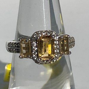 Golden Imperial Topaz and Natural White Zircon Ring -- Size 5